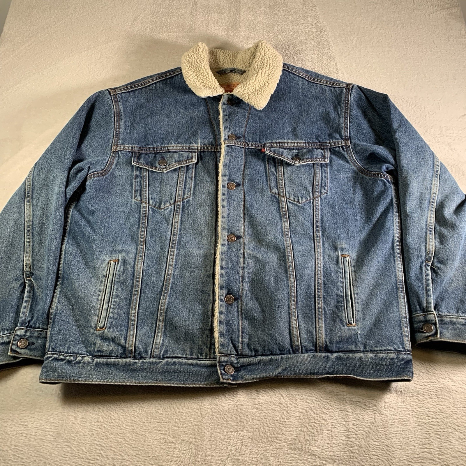Levis Jacket Mens 2xl Blue Sherpa Lined Standard Trucker Denim 70520 Vintage Xxl